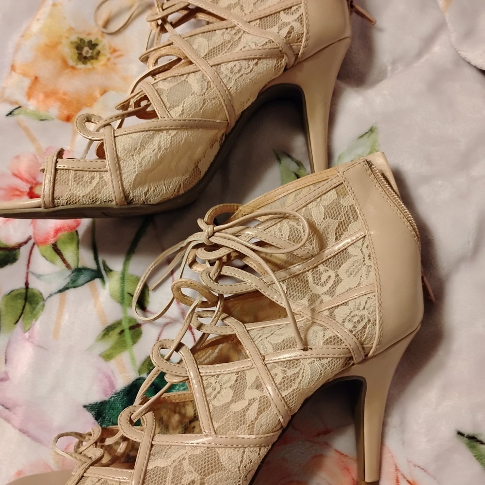 LC Lauren Conrad Beige Lace-Up Heels